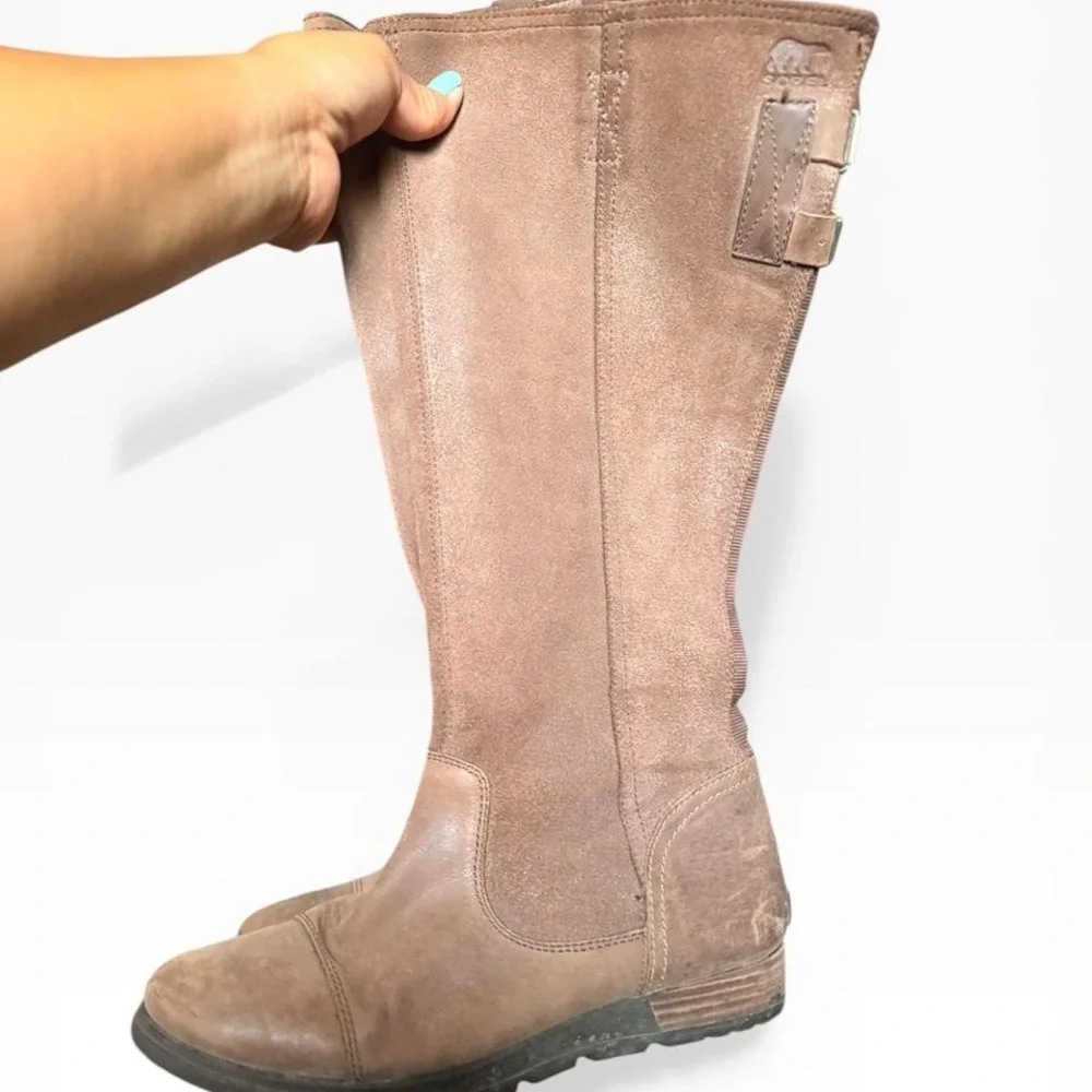 SOREL Slimpack‎ Riding Boots Tan Leather Suede Tall Waterproof Cap Toe Brown